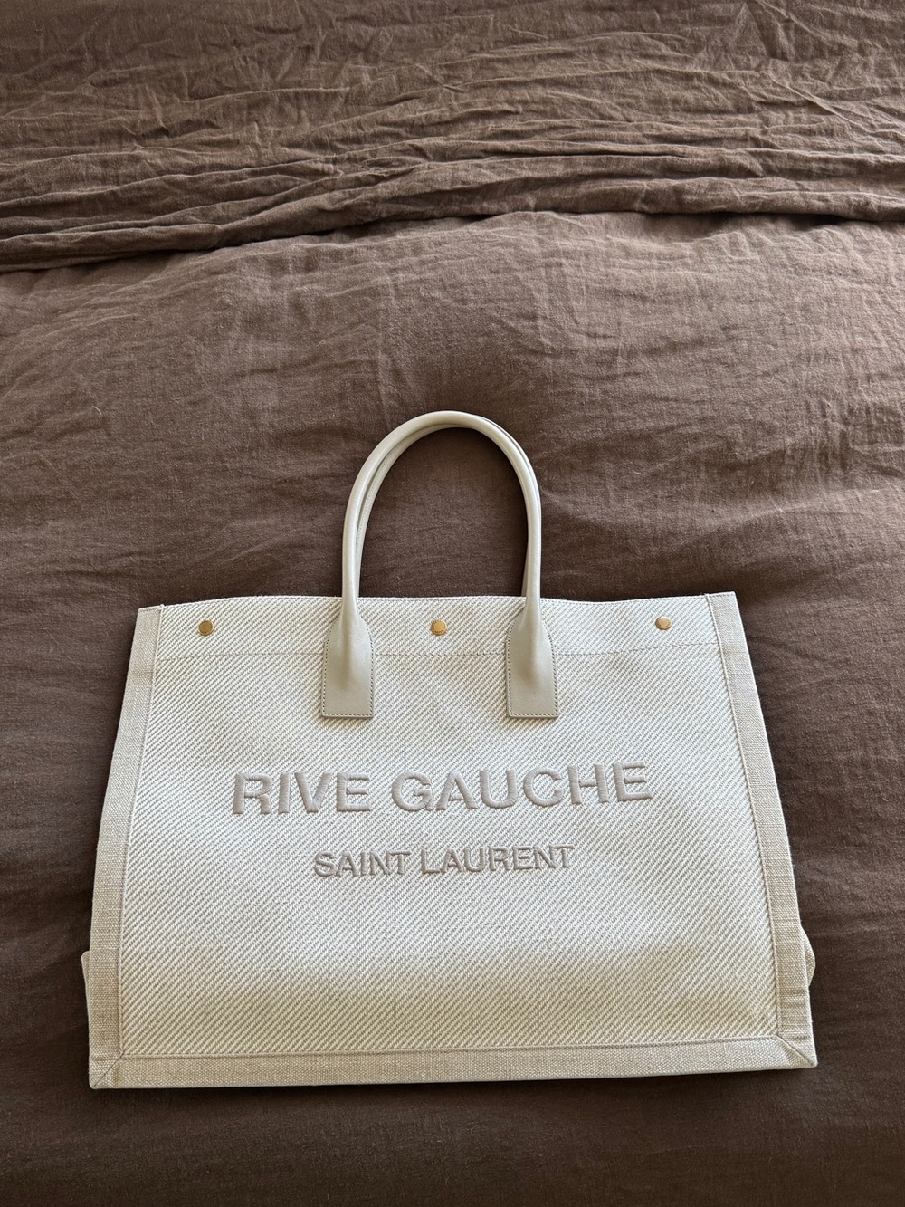 Saint Laurent Rive Gauche Cream Canvas Tote